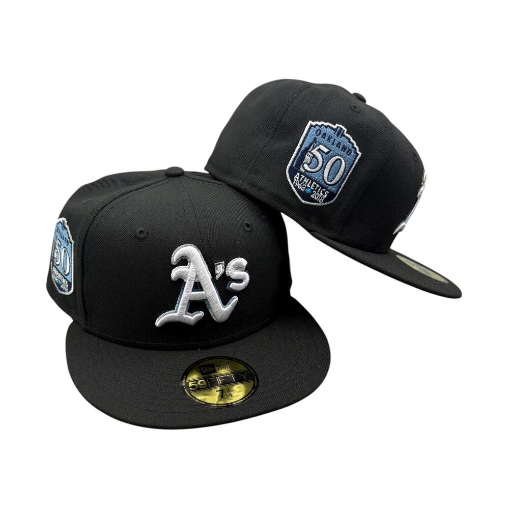 New Era Oakland Athletics 50th Anniversary Hat Black 59FIFTY Fitted Size 71/4